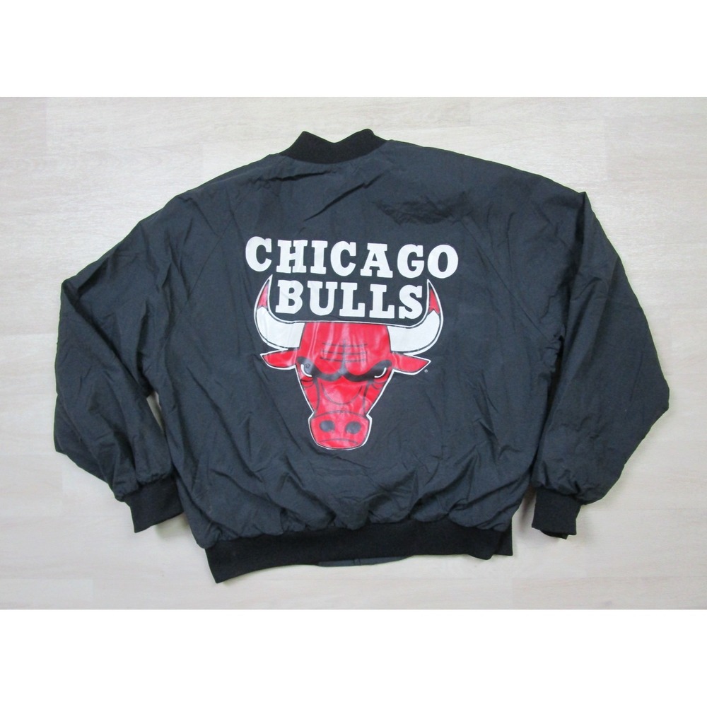 Vintage 80s NBA Chalk Line Chicago Bulls Big‎ Logo Basketball Jacket (XL) Black